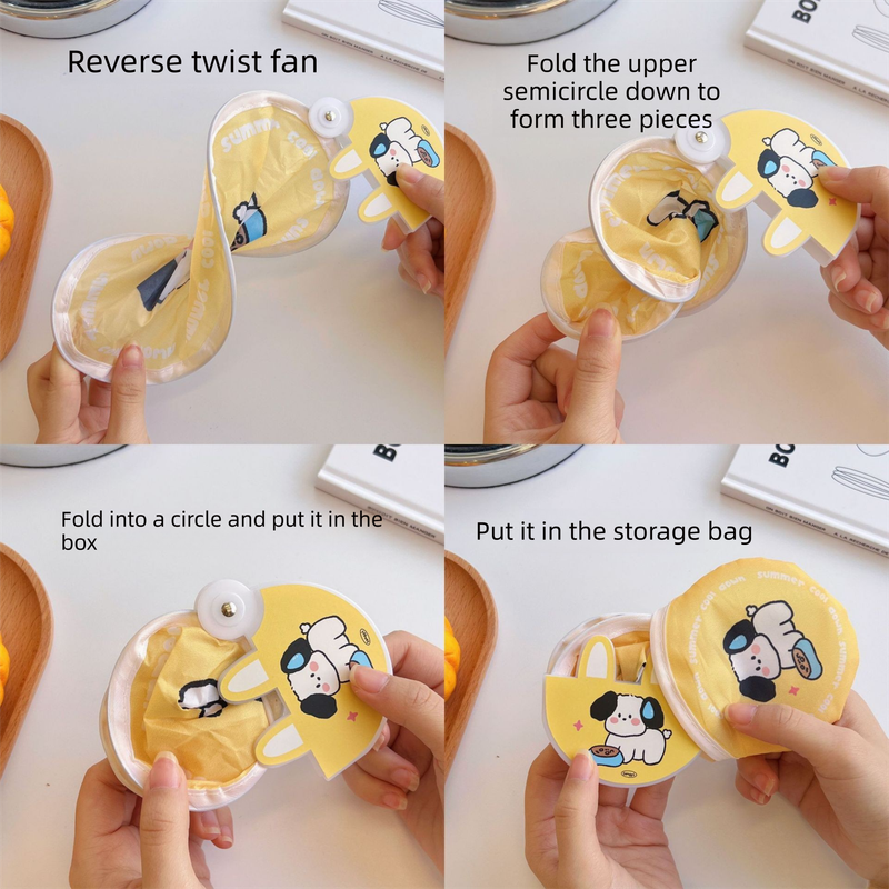 5 Pack Blue Beach puppy Cute Cartoon Folding Hand Fans Portable Mini Circular view 2