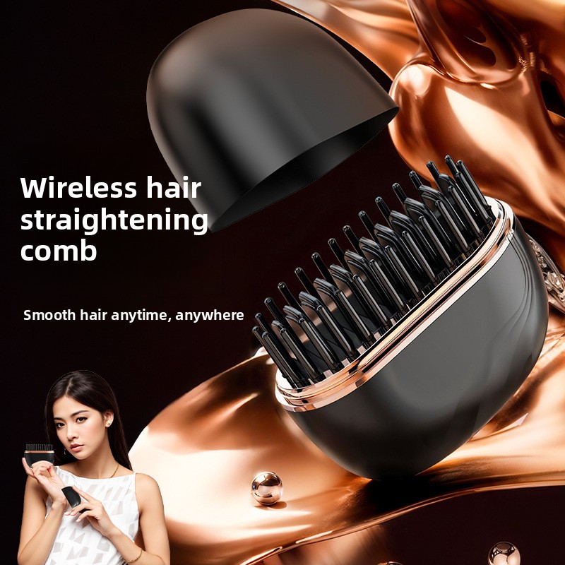 Pink Wireless Hair Straightener Brush Cordless Portable Straightening Comb view 2