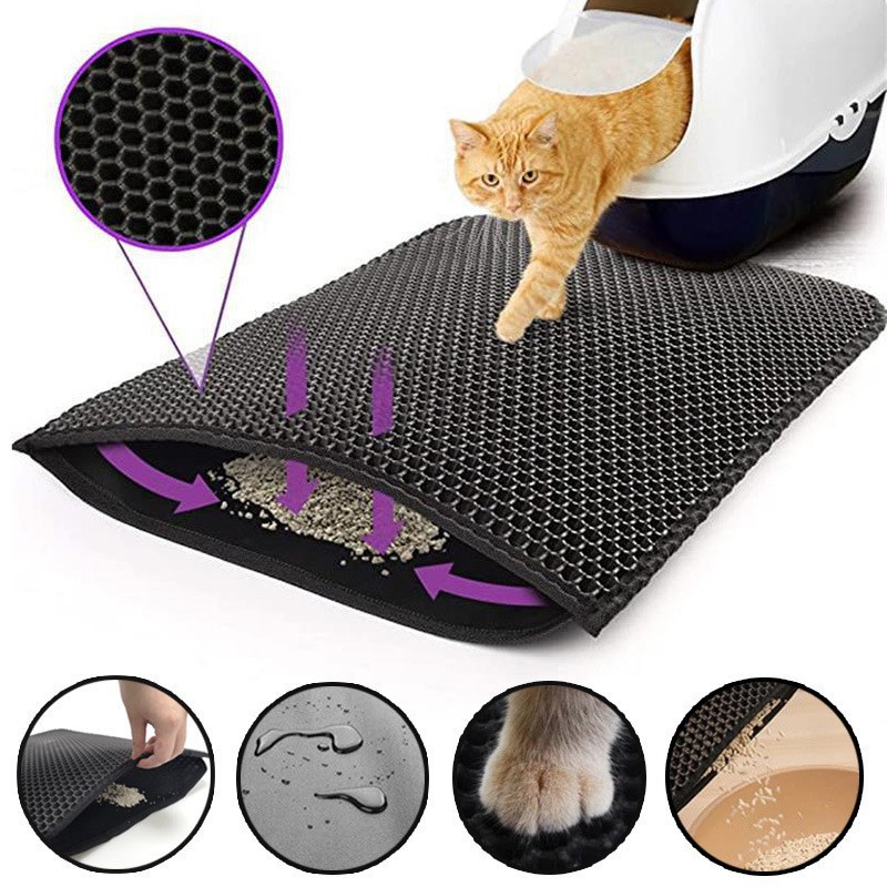 2-PCS Brown Double Layer Cat Litter Mat Honeycomb Design Waterproof EVA view 2