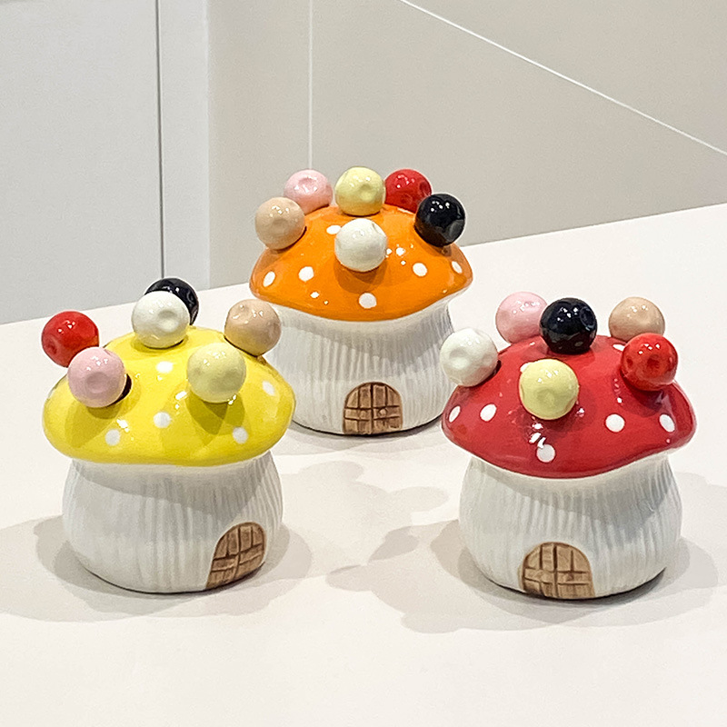 Orange Cute Cartoon Mushroom Mirror Polished Cutlery Jar with 6-Piece view 2