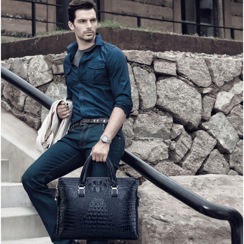 Blue Men's Luxury Crocodile Embossed PU Leather Briefcase(39 x 8 x 28 CM) With view 2