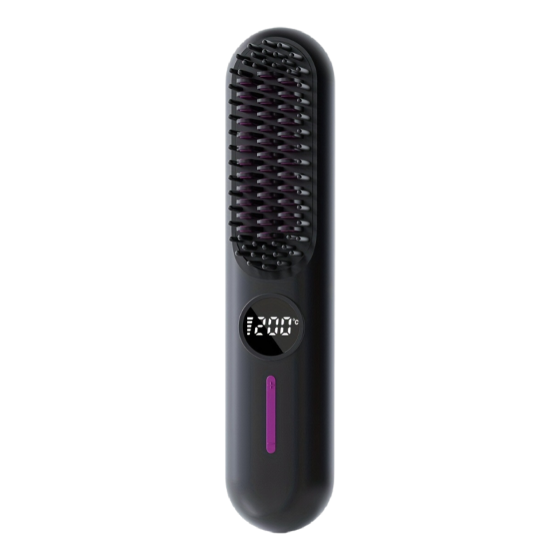 S01 Black Cordless Hair Straightener Brush - 2-in-1 Curling & Straightening — image 1