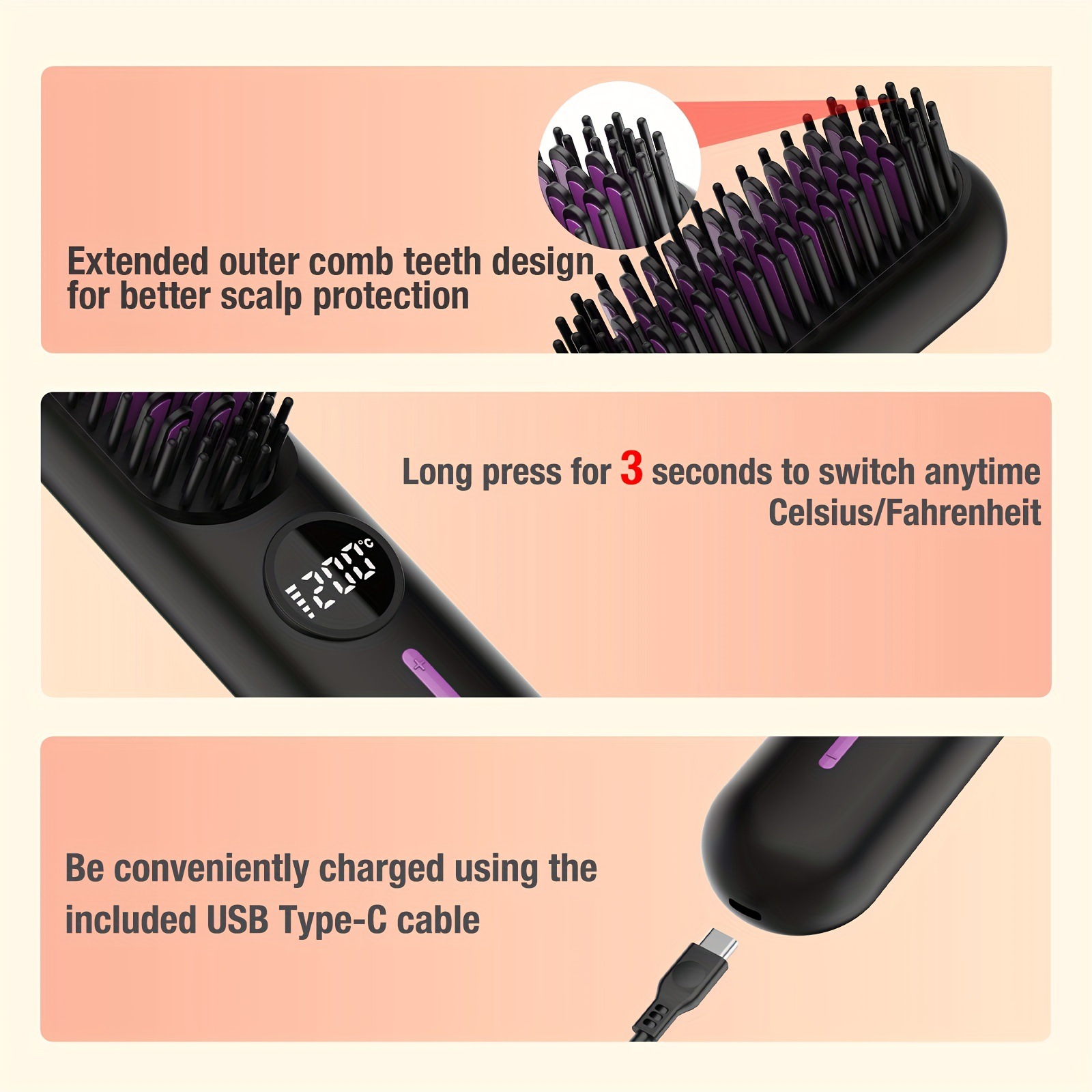 S01 Black Cordless Hair Straightener Brush - 2-in-1 Curling & Straightening view 5