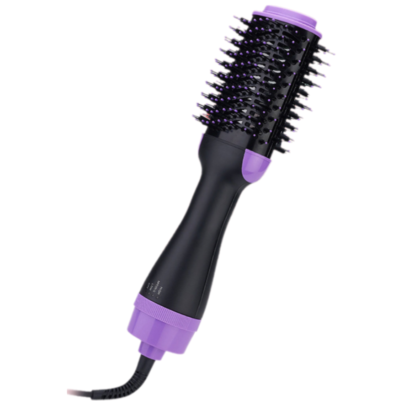 2-in-1 Black-Purple Negative Ion Hot Air Styler Brush - 7-Level Temp & 3-Gear — image 1