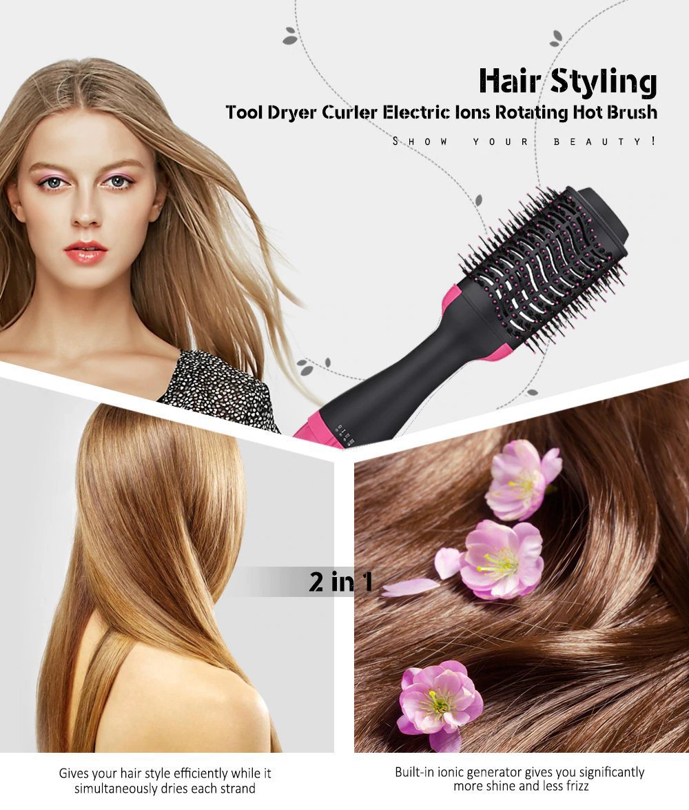 2-in-1 Black-Purple Negative Ion Hot Air Styler Brush - 7-Level Temp & 3-Gear view 2
