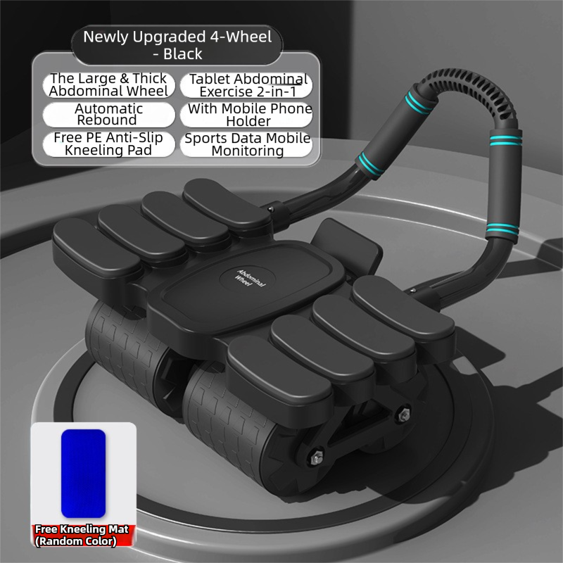 Black 4-Wheel Automatic Rebound Ab Roller with 8 Elbow Support - Core Trainer view 4