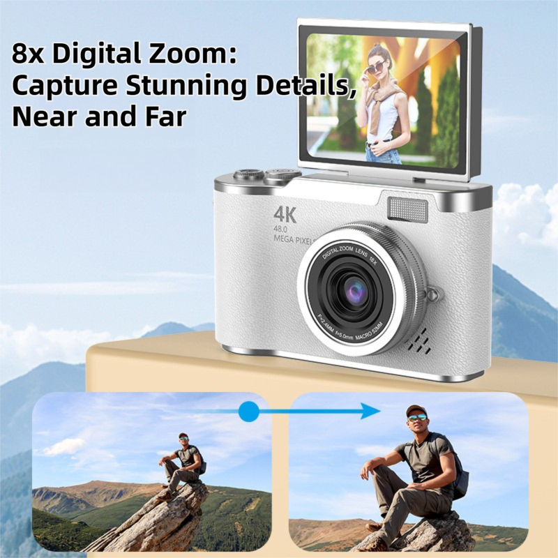 Brown 4K Compact Digital CCD Camera for Vlogging & Students - Portable Point view 2
