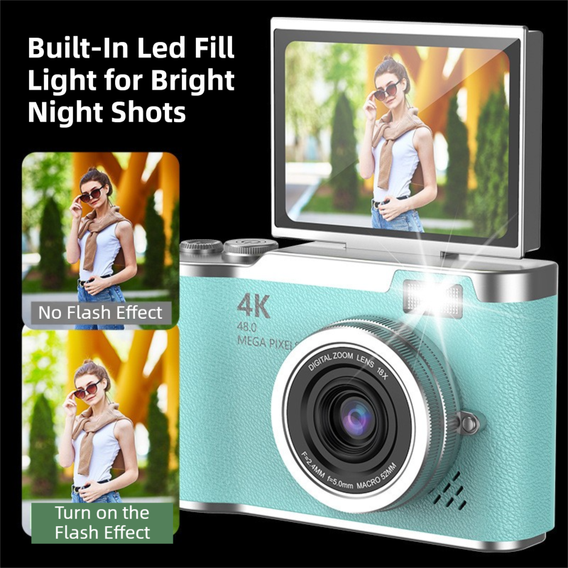 Yellow 4K Compact Digital CCD Camera for Vlogging & Students - Portable Point view 3