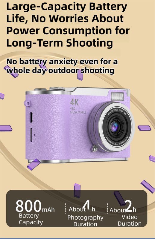 Yellow 4K Compact Digital CCD Camera for Vlogging & Students - Portable Point view 5