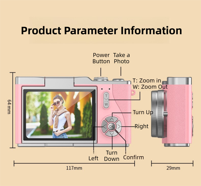 Black 4K Compact Digital CCD Camera for Vlogging & Students - Portable Point view 4