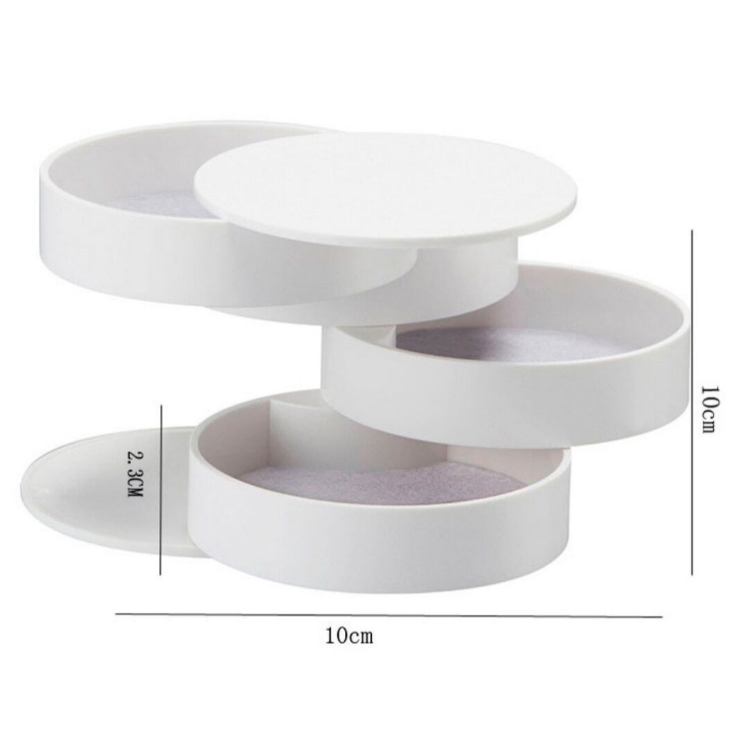White 4-Layer Rotating Jewelry Storage Box - Dust-Proof Velvet Lined Organizer view 3