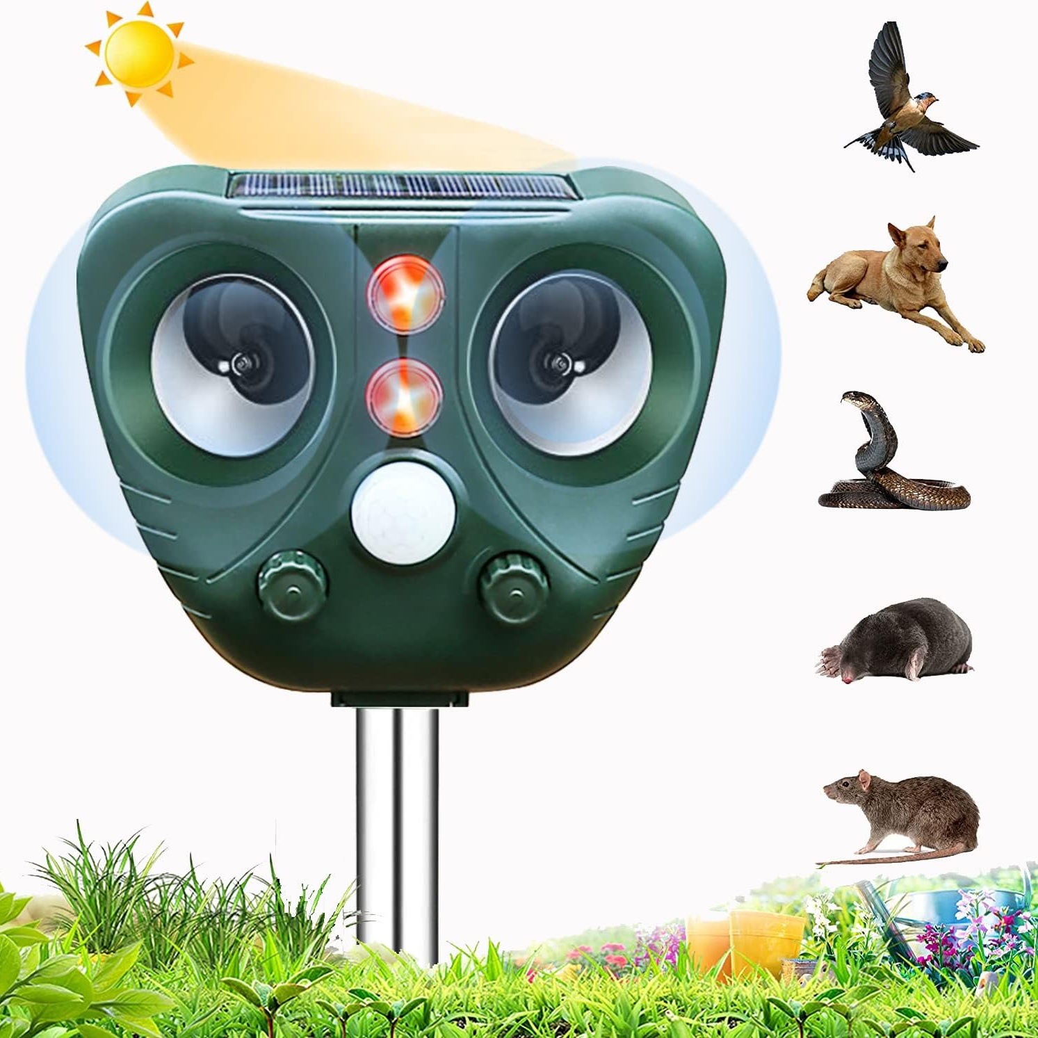 Model 703 Solar Powered Animal Repeller - Advanced Ultrasonic