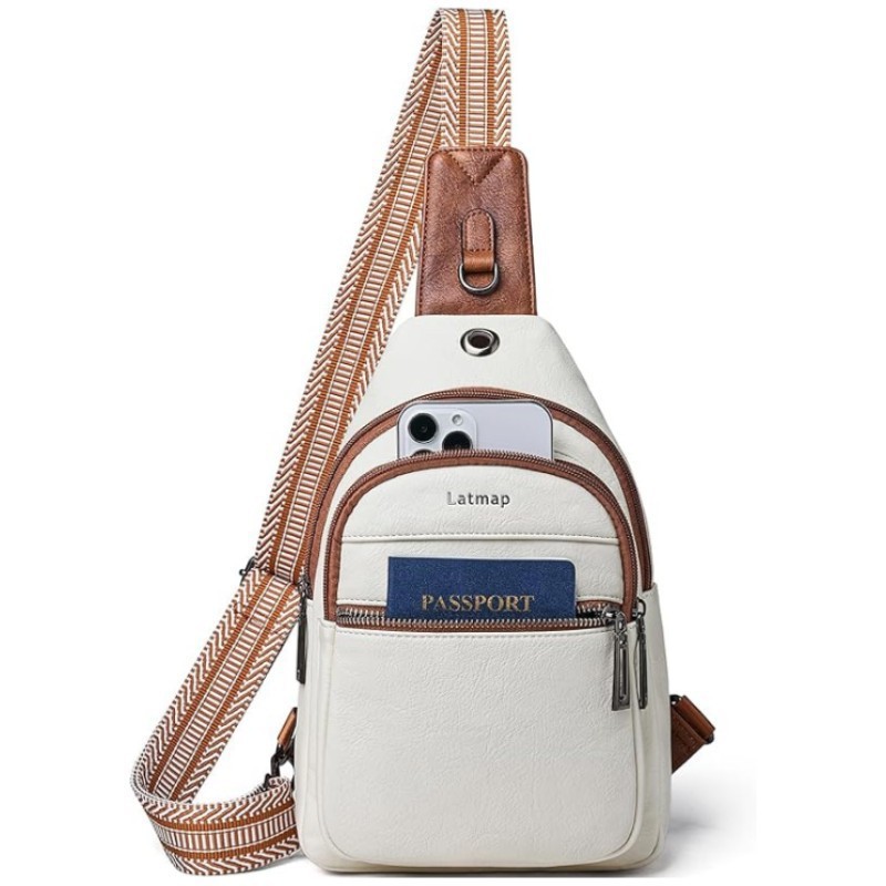 White Women's 3-Layer Zipped PU Chest Bag with Reversable Strap - Roomy But — image 1