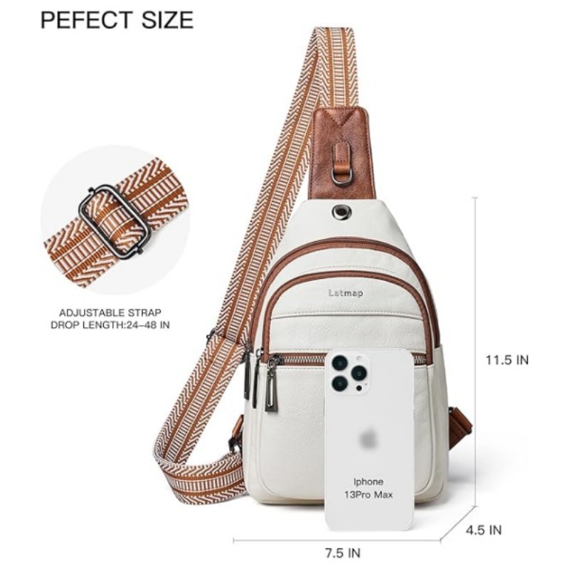 Black Women's 3-Layer Zipped PU Chest Bag with Reversable Strap - Roomy But view 4
