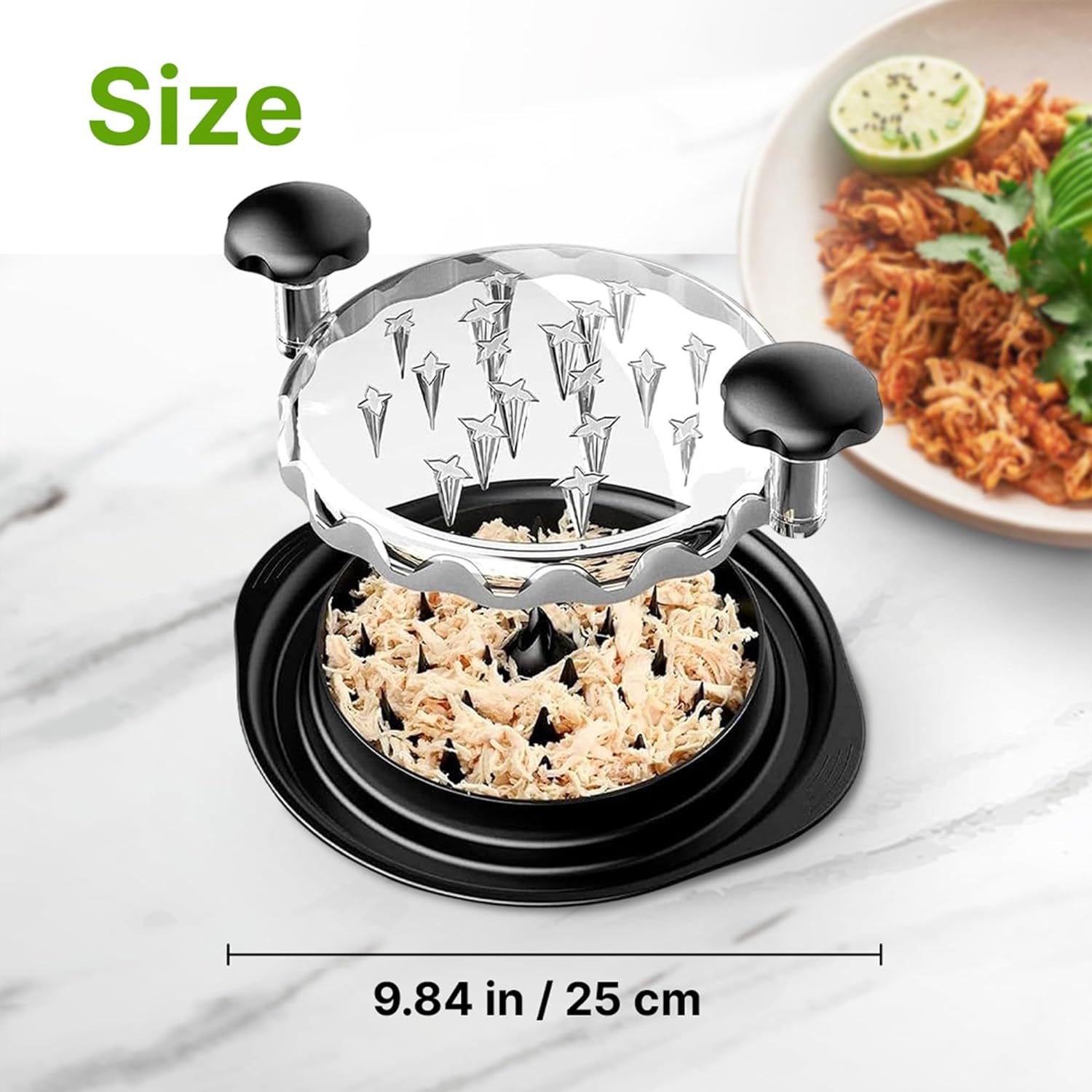 Black Chicken Shredder Machine with Transparent Lid & Brush - Manual Meat view 8