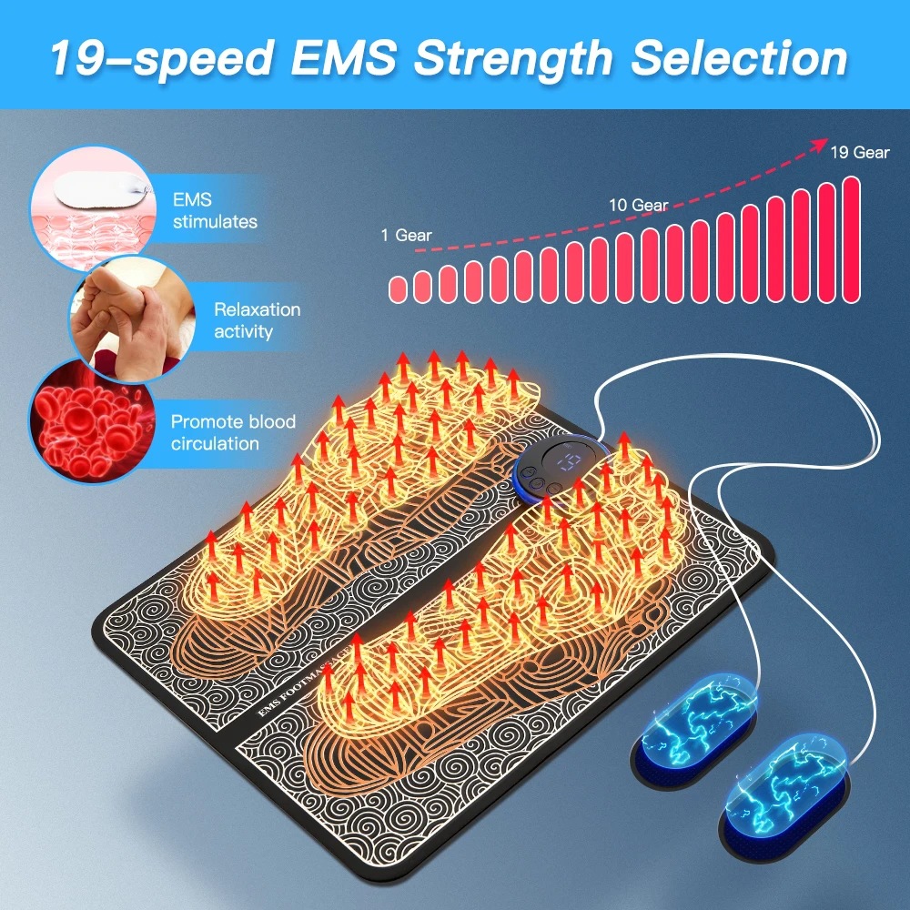 EMS Foot Massager Mat With 4 Adhesive Pads & Remote Control - Pulse Device for view 2