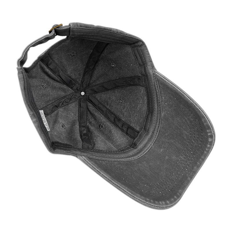 Khaki Washed Cotton Baseball Cap with Cat Print - Spring/Summer Casual view 3