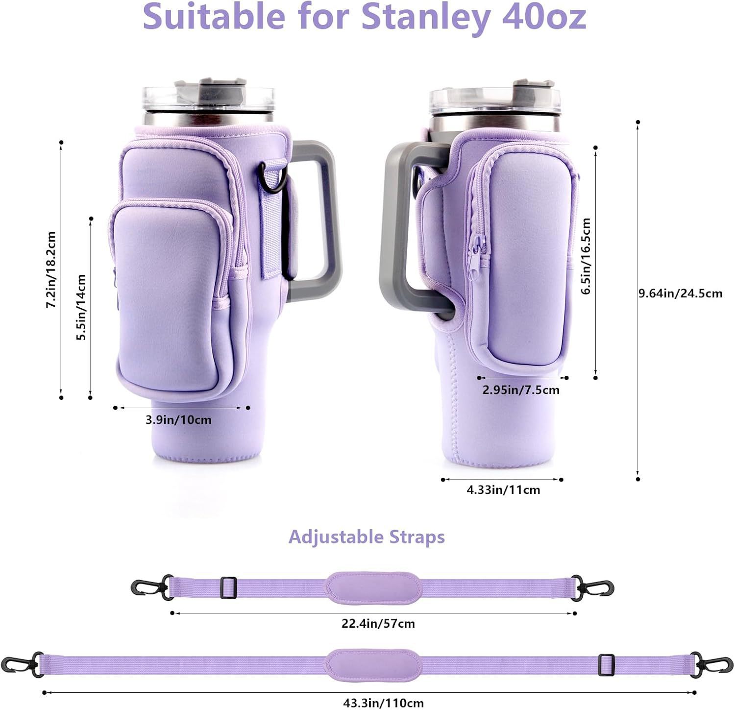 40oz Purple Insulated Tumbler Carrier Sleeve with Adjustable Shoulder Strap view 3