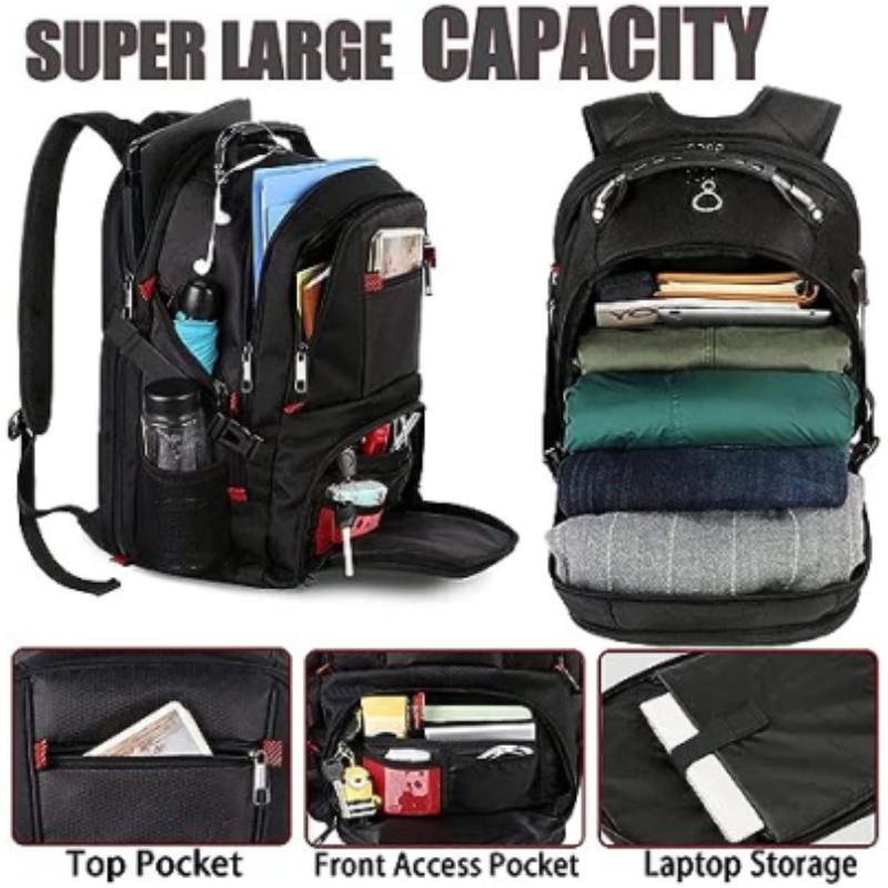 Black 50L Extra Large Laptop Backpack with USB Charging Port - Waterproof view 2