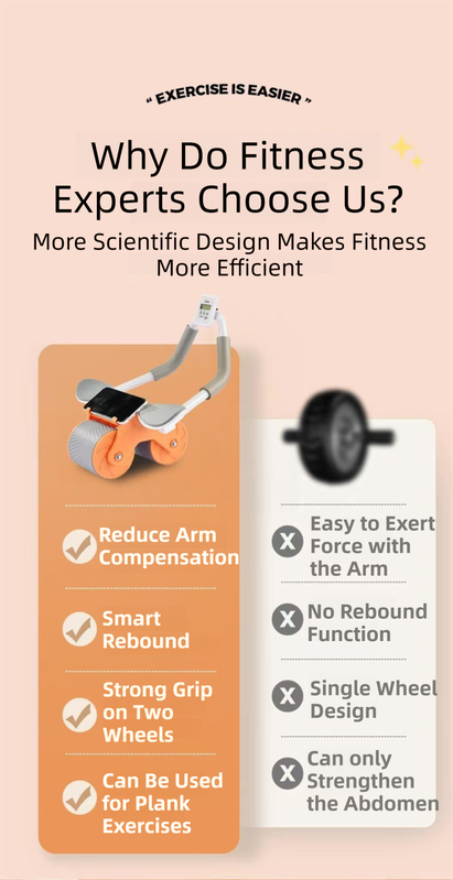 Pink Multifunctional Abdominal Roller with Automatic Rebound - Core Strength view 4