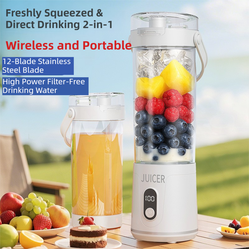 Gray Portable 600ml Wireless Juicer Blender with 12-Leaf Blades - 20 view 2