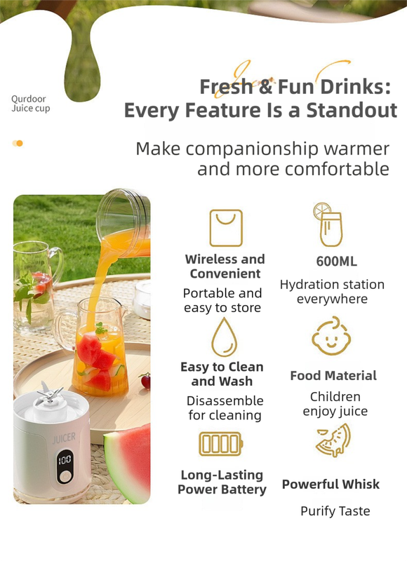 Gray Portable 600ml Wireless Juicer Blender with 12-Leaf Blades - 20 view 5
