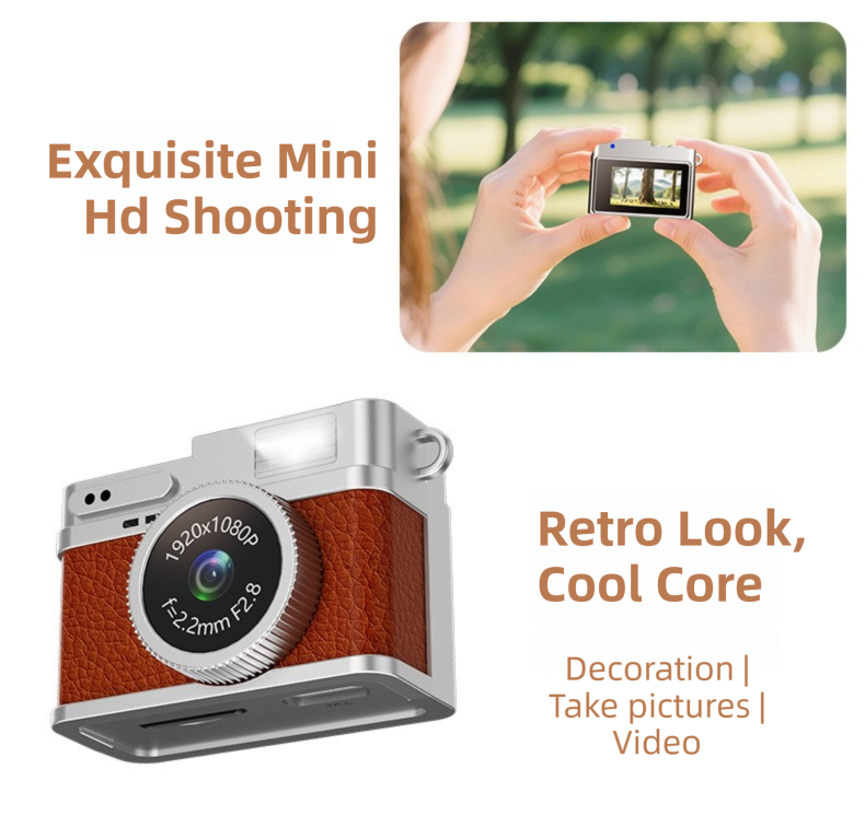 Retro Style Ultra-Mini Thumb Cam for Vlogging (Brown) - Portable Digital Photo view 4