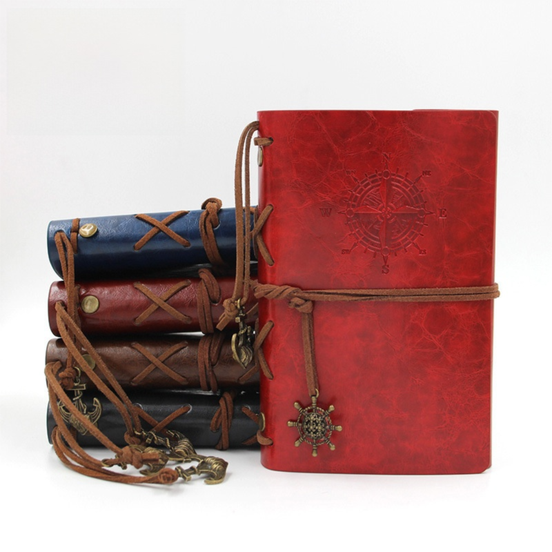 2-Pack A7 Nautical Vintage PU Leather Student Notebook - Pirate Style Strapped view 2