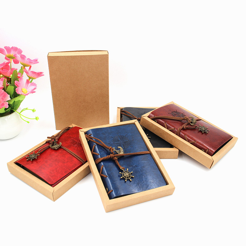 2-Pack A7 Nautical Vintage PU Leather Student Notebook - Pirate Style Strapped view 3