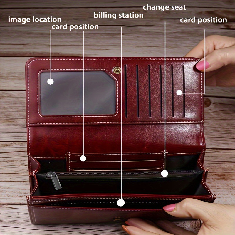 Red Women's Vintage Oil Wax Leather Long Wallet - Elegant Large Capacity Purse view 3