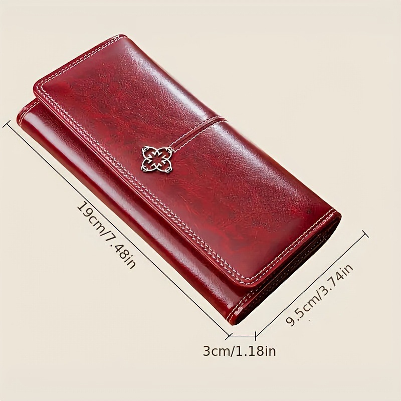 Red Women's Vintage Oil Wax Leather Long Wallet - Elegant Large Capacity Purse view 4