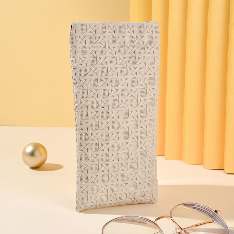 3-Pack Beige Woven Texture Eyeglass Cases - Retro PU Leather Anti-Pressure — image 1