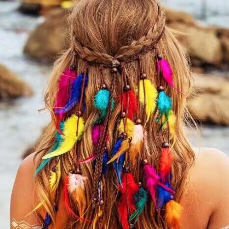Bohemian Colorful Feather Headband - Ethnic Style Forehead Accessory & Hair view 2