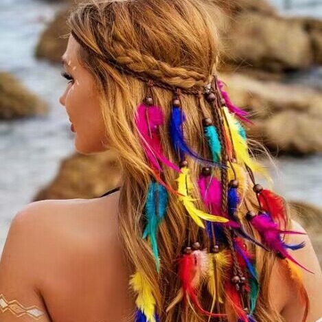 Bohemian Colorful Feather Headband - Ethnic Style Forehead Accessory & Hair view 3