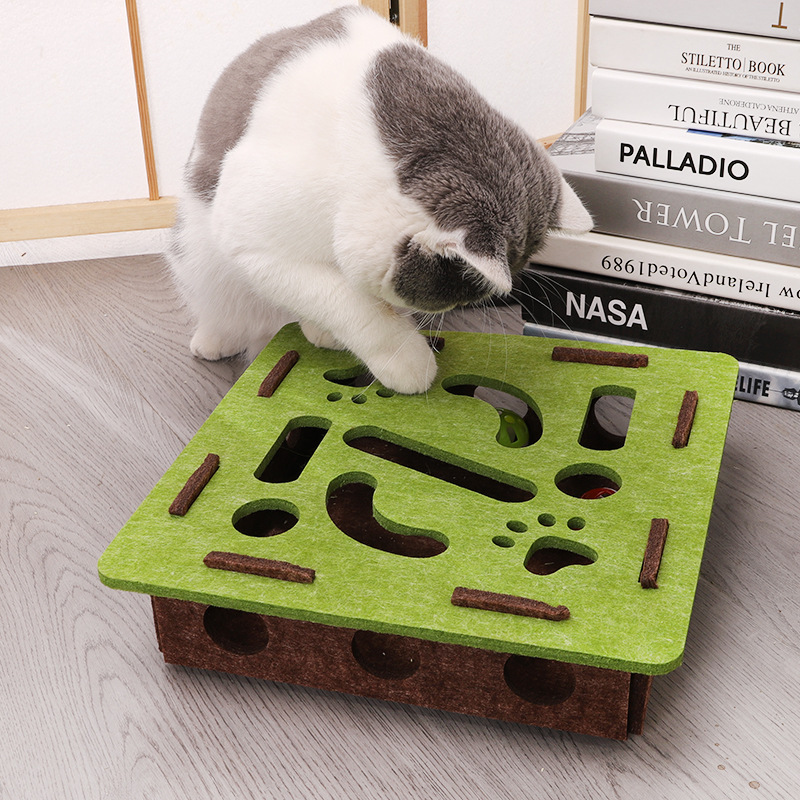 Grey Felt Puzzle Flower Shape Box Cat Toy with 2 Metal Bell Balls view 5
