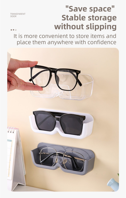 3-Pack Wall-Mounted Glasses Organizer - PET Bedside Bathroom Eyewear Storage Shelf view 3