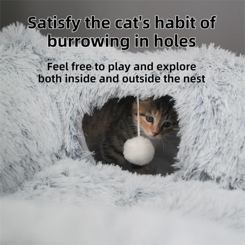 2-in-1 Dark Grey Tie-Dye Donut-Shaped Cat Tunnel Bed - Spacious 85cm Pet Play view 4