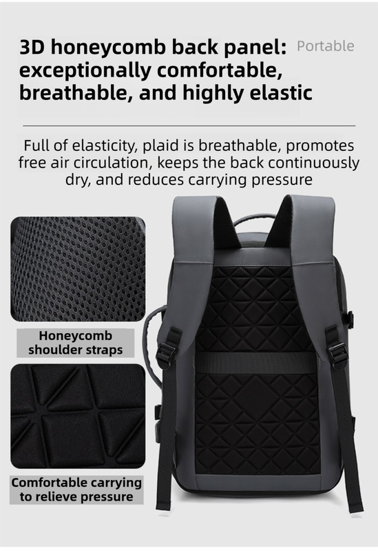 Black Premium Business Expandable Travel Backpack with External USB Charging view 4