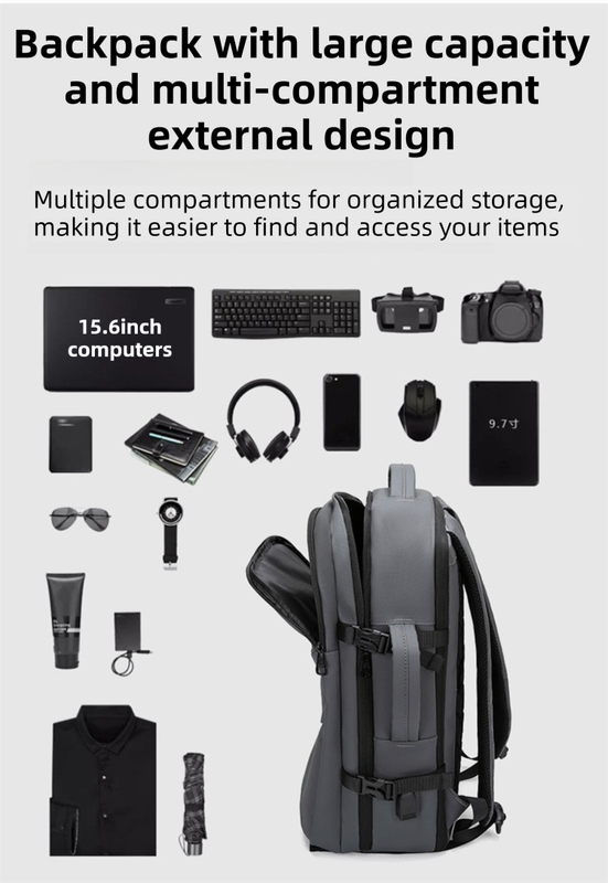 Black Premium Business Expandable Travel Backpack with External USB Charging view 5