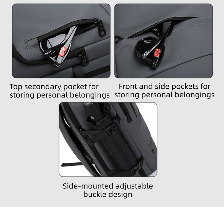 Black Premium Business Expandable Travel Backpack with External USB Charging view 6