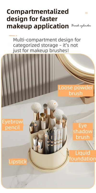 White 360° Rotating Makeup Brush Holder with Transparent Dust-Proof Sliding view 3