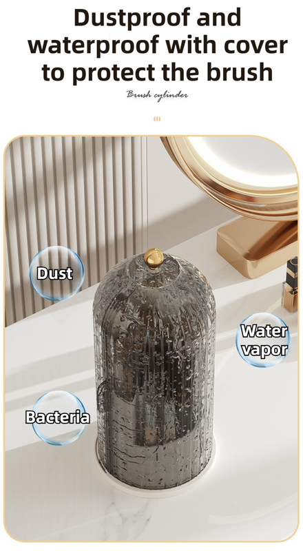 White 360° Rotating Makeup Brush Holder with Transparent Dust-Proof Sliding view 4