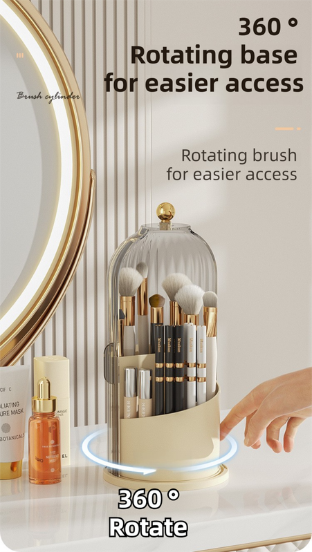 Yellow 360° Rotating Makeup Brush Holder with Black Transparent Dust-Proof view 2