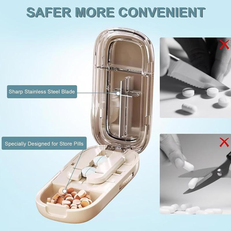 Black Portable Mini Pill Organizer with 1/2 & 1/4 Precision Cutter view 3