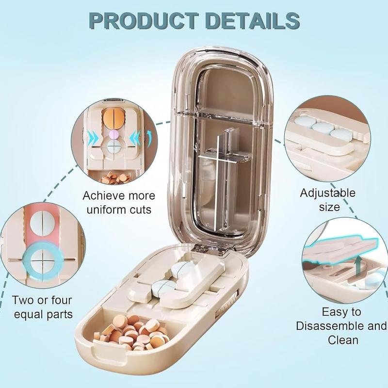 Black Portable Mini Pill Organizer with 1/2 & 1/4 Precision Cutter view 4