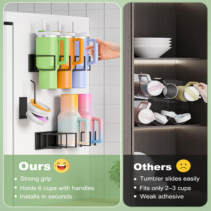 Drill-Free Magnetic Cup Organizer with Dedicated Lid Hook - Heavy Duty Carbon view 4