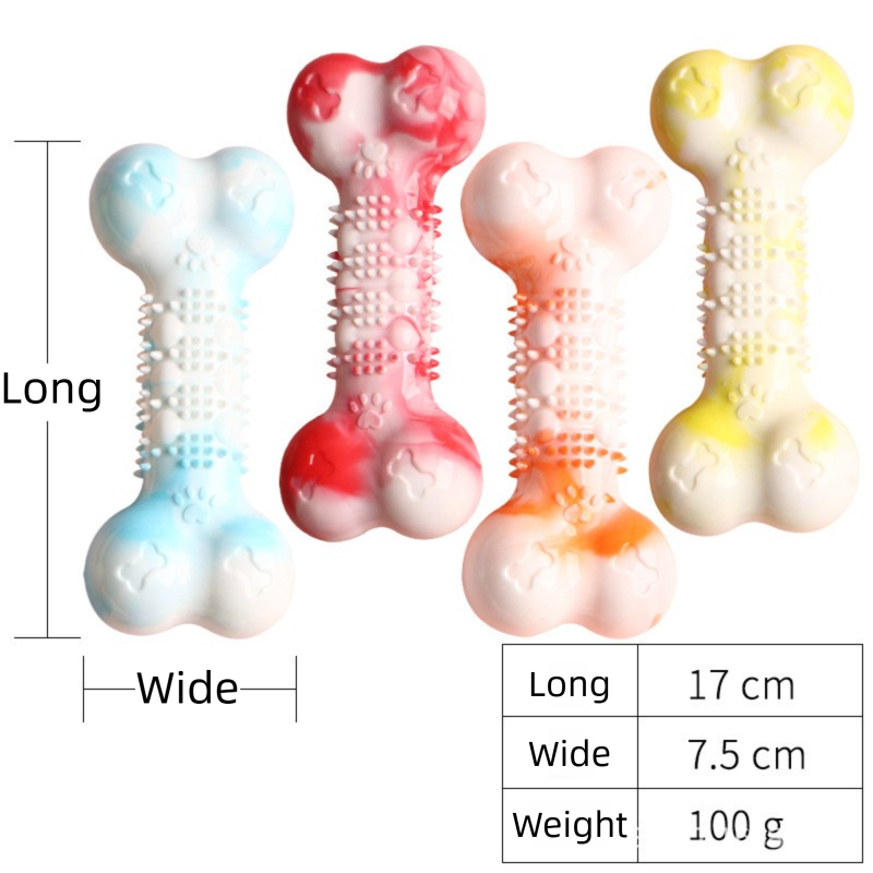 2-Pack Durable TPR Squeaky Dog Bone with Two-Tone Paw Print - Dental Health & view 5