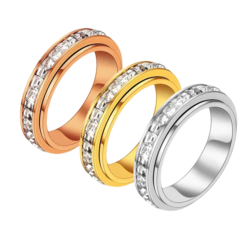 3-Piece Anxiety Spinner Meditation Bands Set - Full Zircon Inlaid Stainless — image 1