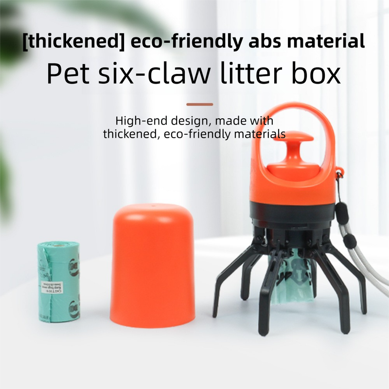 Orange Foldable 6-Claw Pet Pooper Scooper with Integrated Waste Bag Dispenser view 2