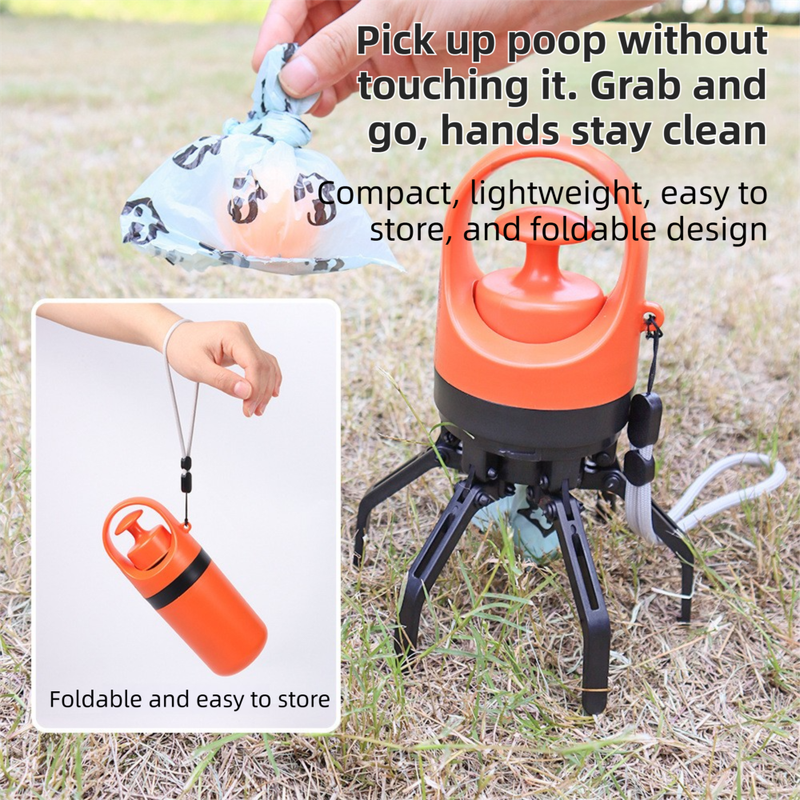 Orange Foldable 6-Claw Pet Pooper Scooper with Integrated Waste Bag Dispenser view 3